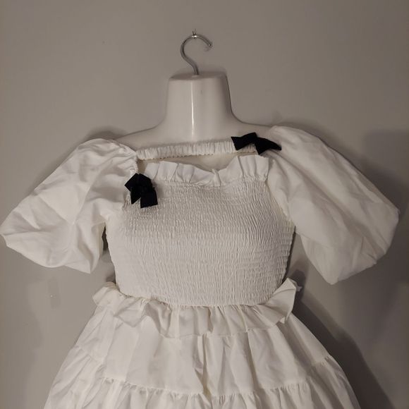 Square-Neck Bow Pleated Ruffle A-Line Mini Dress - Picture 4 of 13